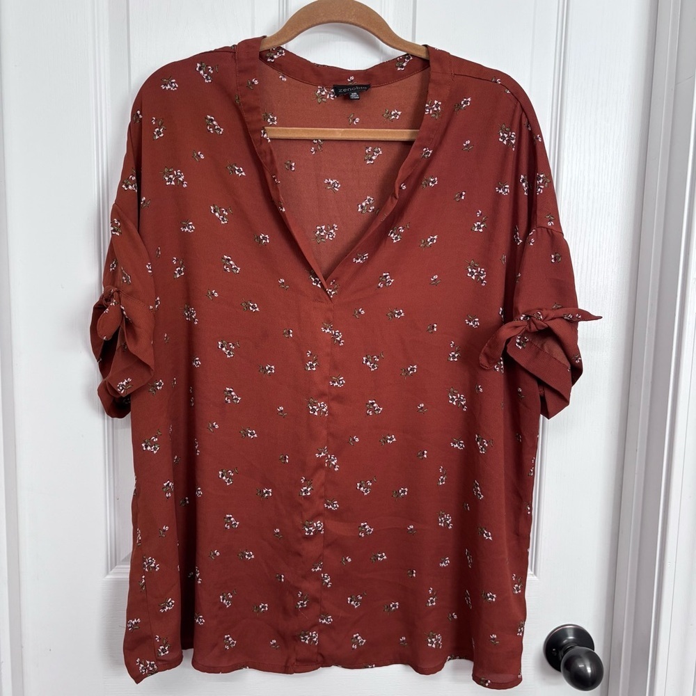 Rust Floral V-Neck Blouse | Zenobia 3XL